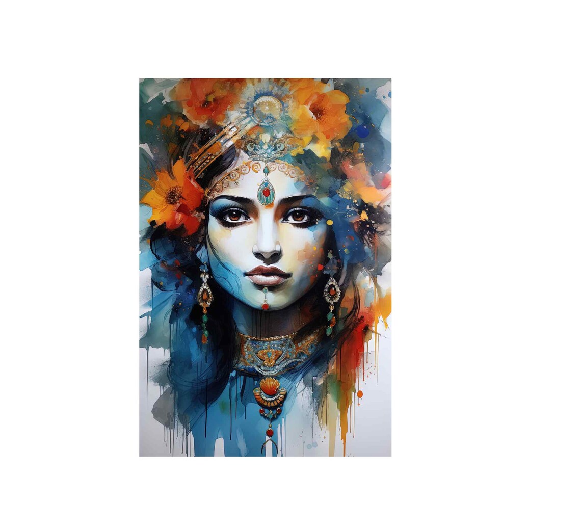 Krishna Watercolor Art Print, Indian Home Decor - Image 4