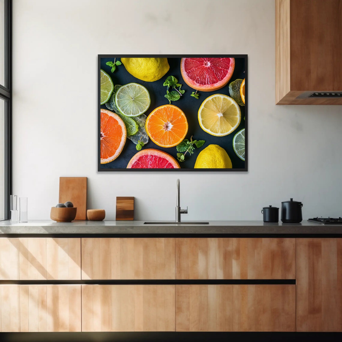 Citrus Fruit Slices Dark Background Mint Ice Cubes Kitchen Poster - Image 3