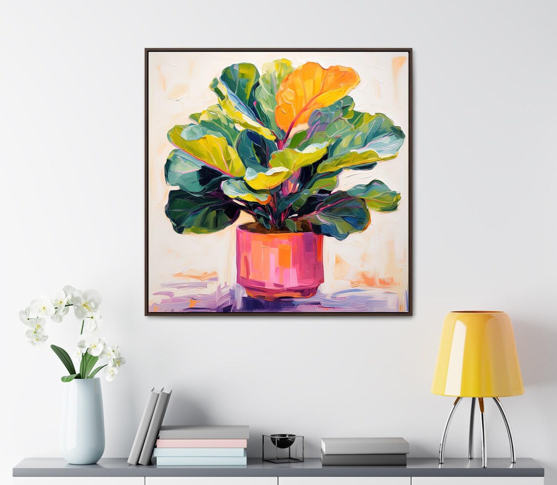Fiddle Leaf Fig Plant in Pink Pot Botanical Oil Painting Poster - Image 4