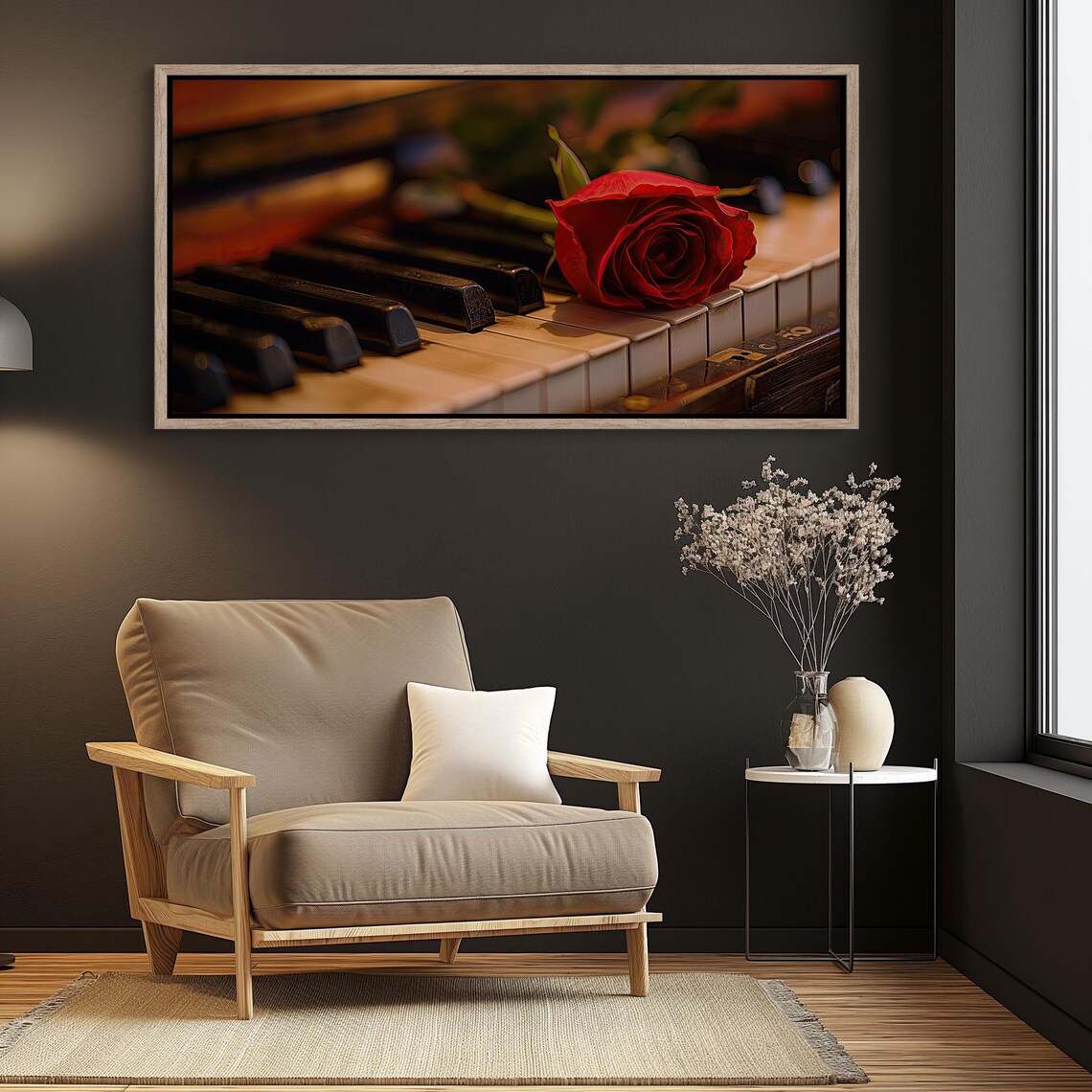Red Rose On Piano Keys Romantic Music Still Life Photo Poster - Image 2