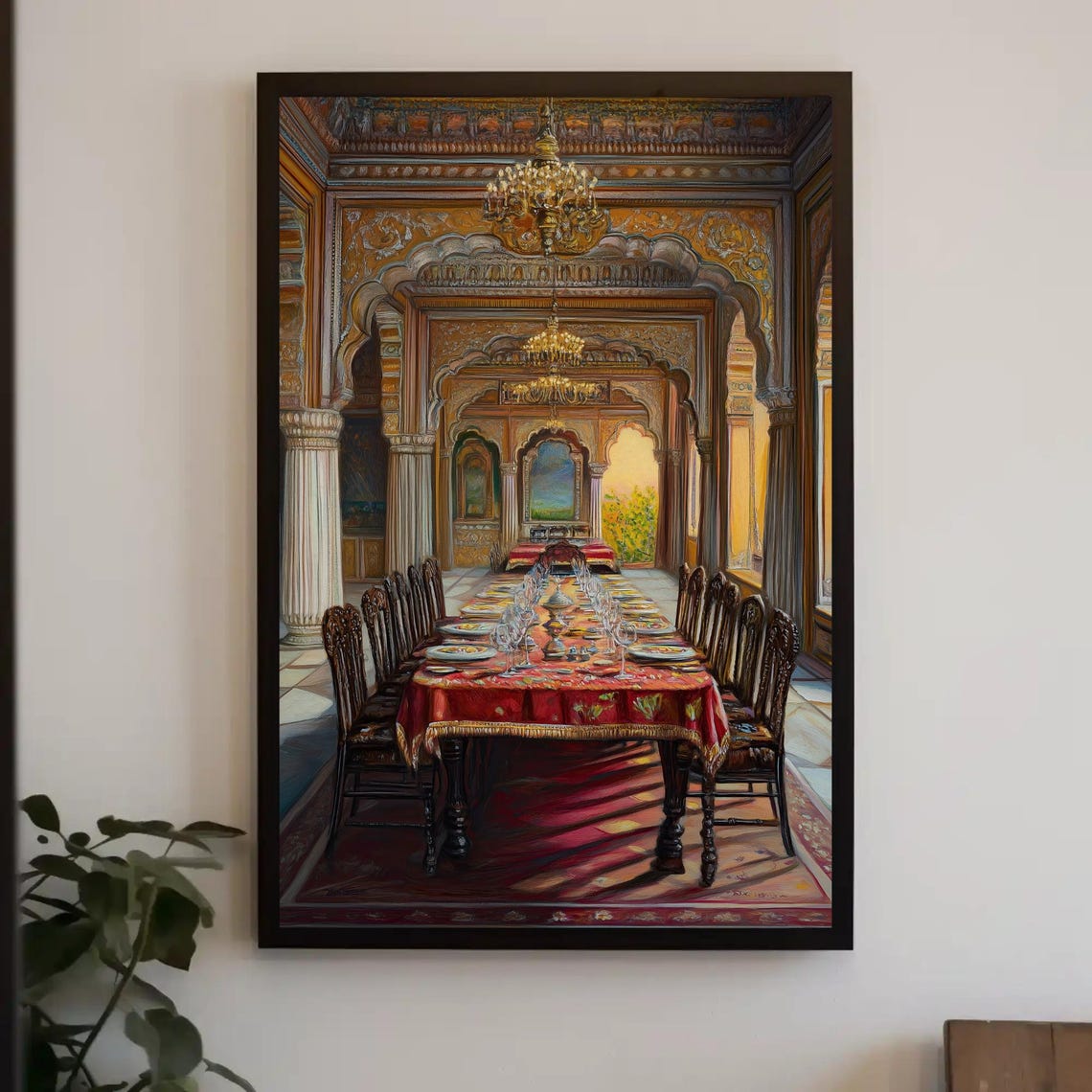 Majestic Indian Palace Banquet Hall with Long Feast Table Art Poster