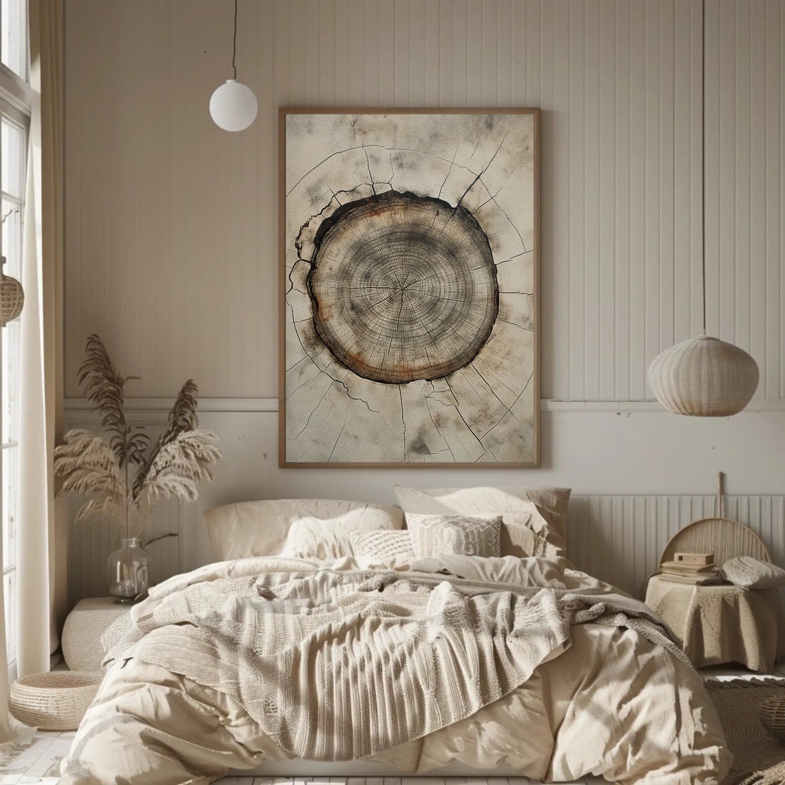 Weathered Tree Ring Slice Monochrome Rustic Nordic Style Poster - Image 4