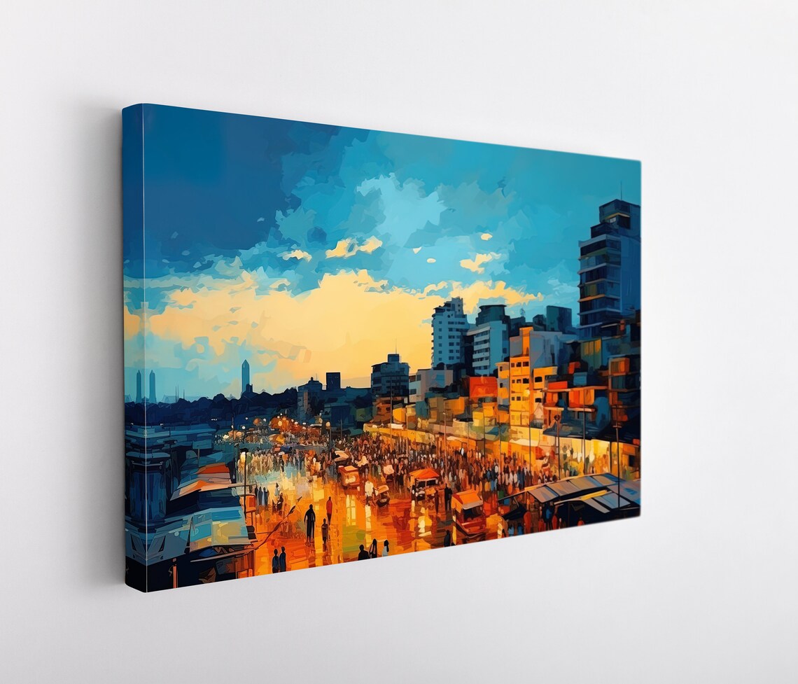 Dhaka Bangladesh Bustling Night Market Street City Art Poster - Image 5