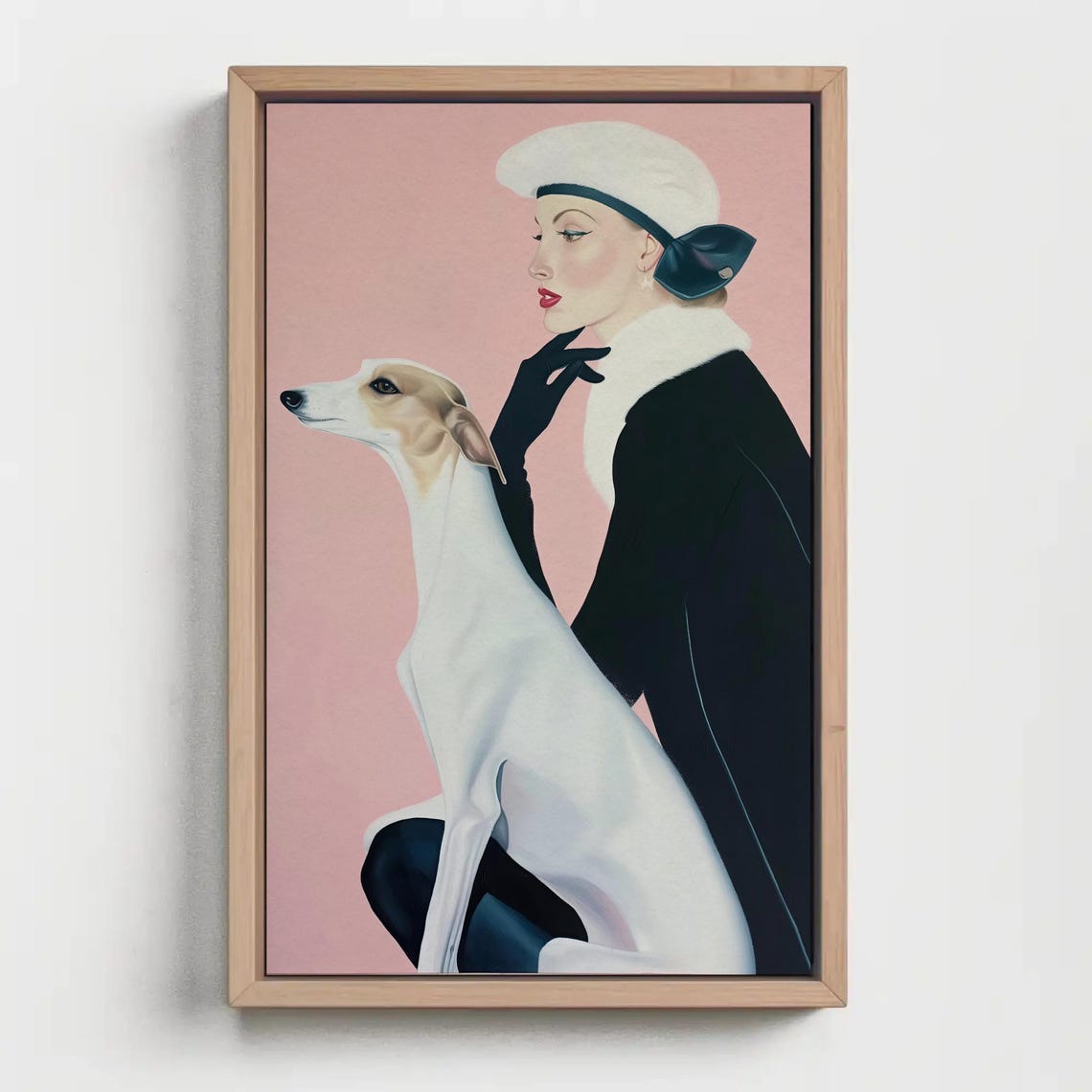 Vintage Woman and Borzoi Greyhound Poster on Soft Pink Background - Image 2