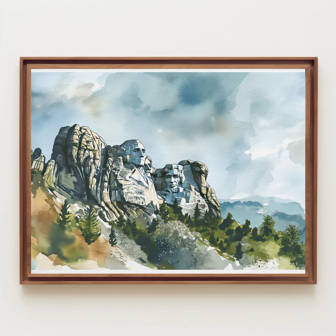 Mount Rushmore Carved Faces Watercolor Mountain Landscape Poster - Image 5