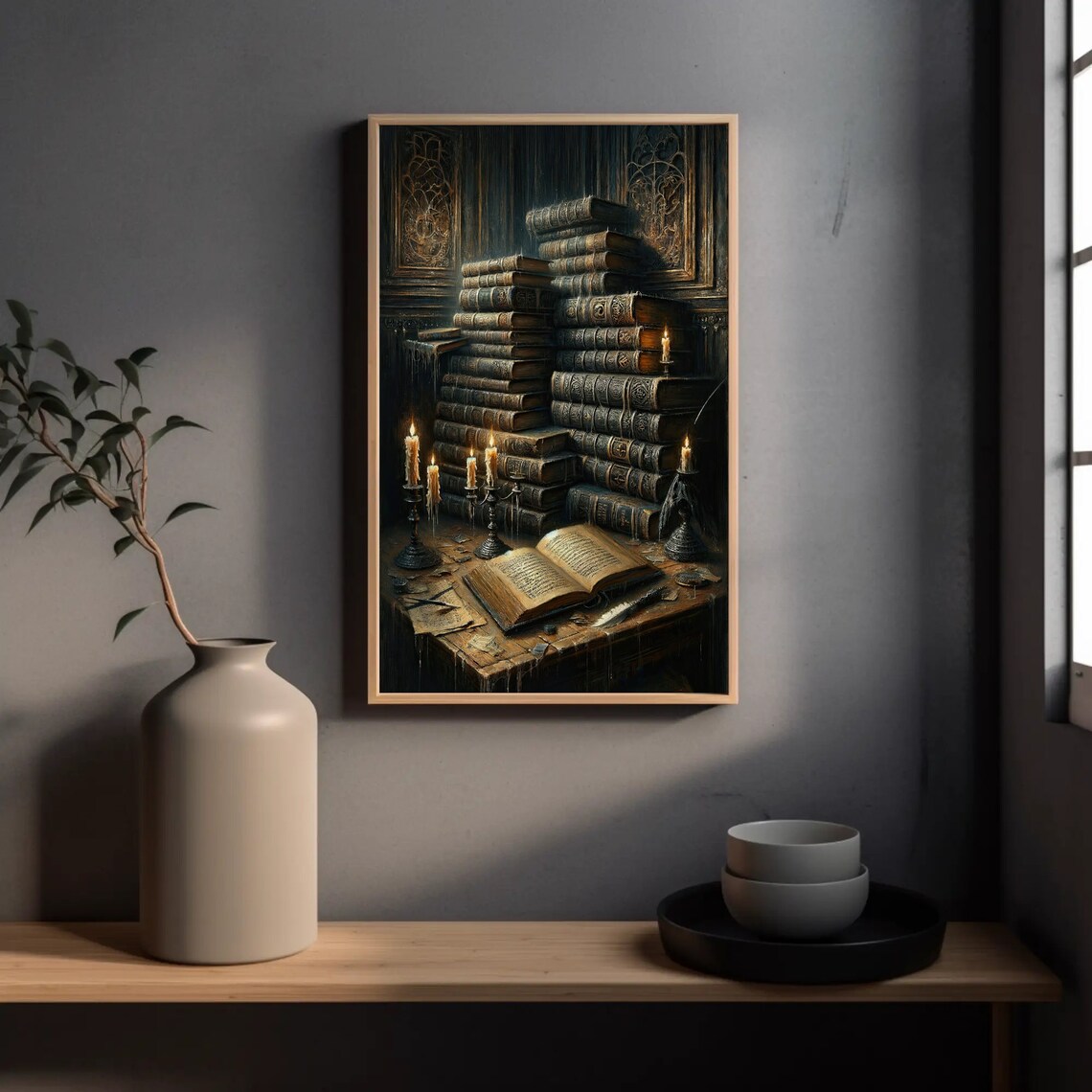 Dark Academia Books Wall Art Print, Gothic Study - Image 4