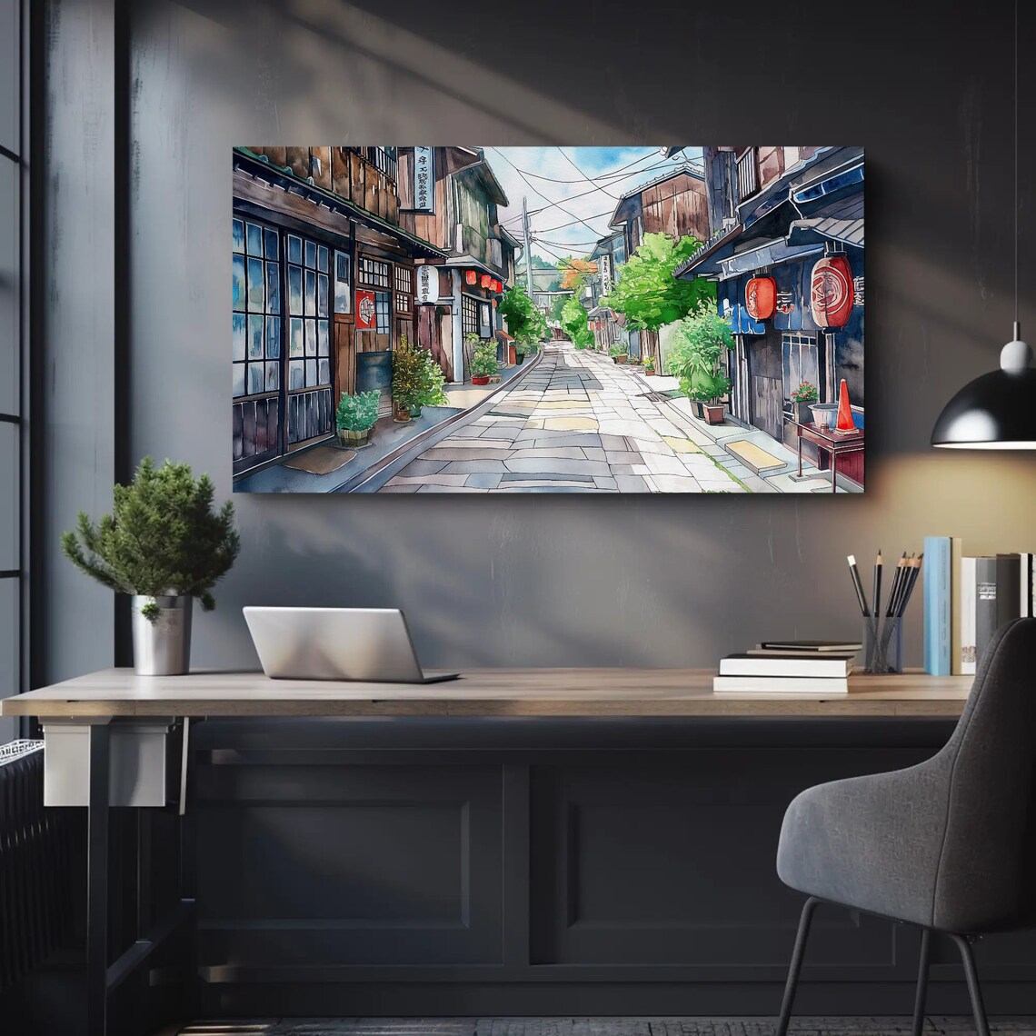 Traditional Japanese Street With Paper Lanterns Watercolor Poster - Image 4