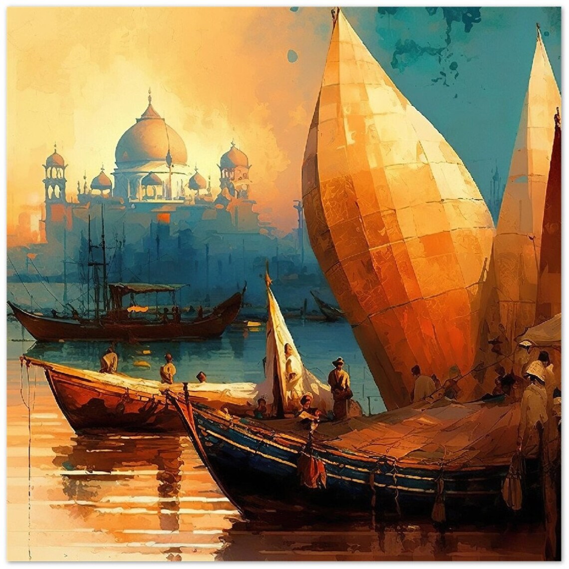Indian Harbor Scene With Large Sailboats at Golden Sunset Poster - Image 3