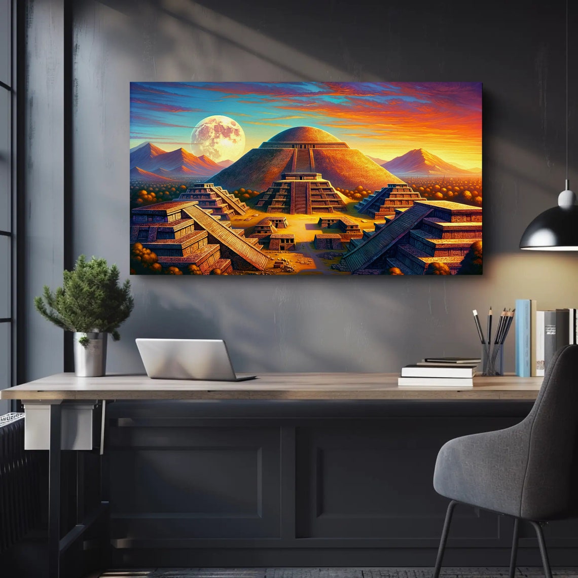 Ancient Teotihuacan Pyramids at Sunset Under a Full Moon Poster - Image 4