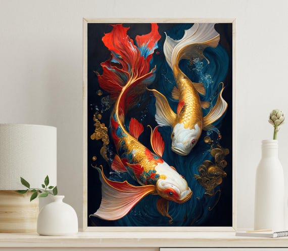 Koi Fish Painting Fish Paintings Koi Fish Wall Decor Abstract Art Koi Fish Print Colorful Wall Art Koi Oil Painting