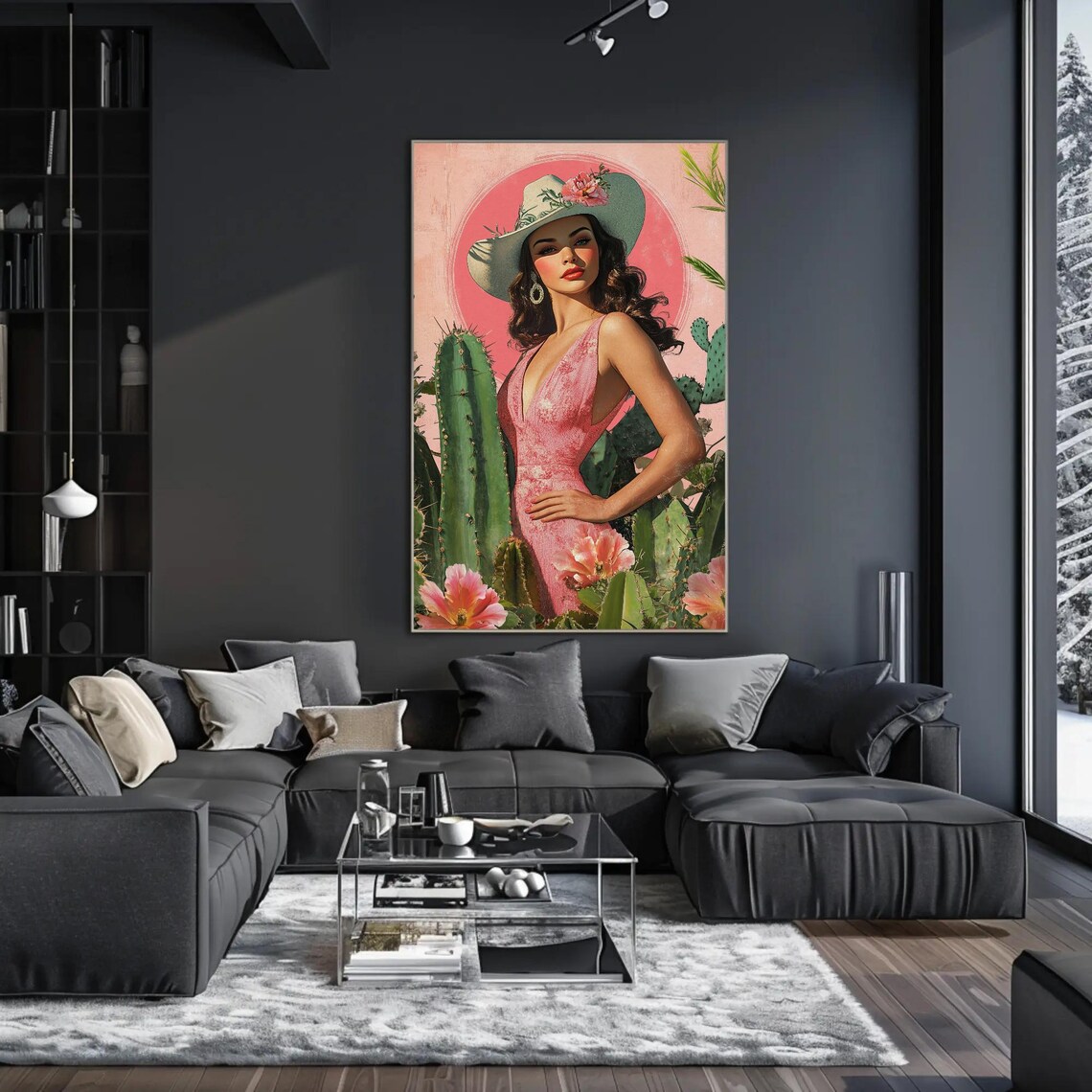 Latina Cowgirl With Cactus and Flowers, Wall Art Print - Image 2