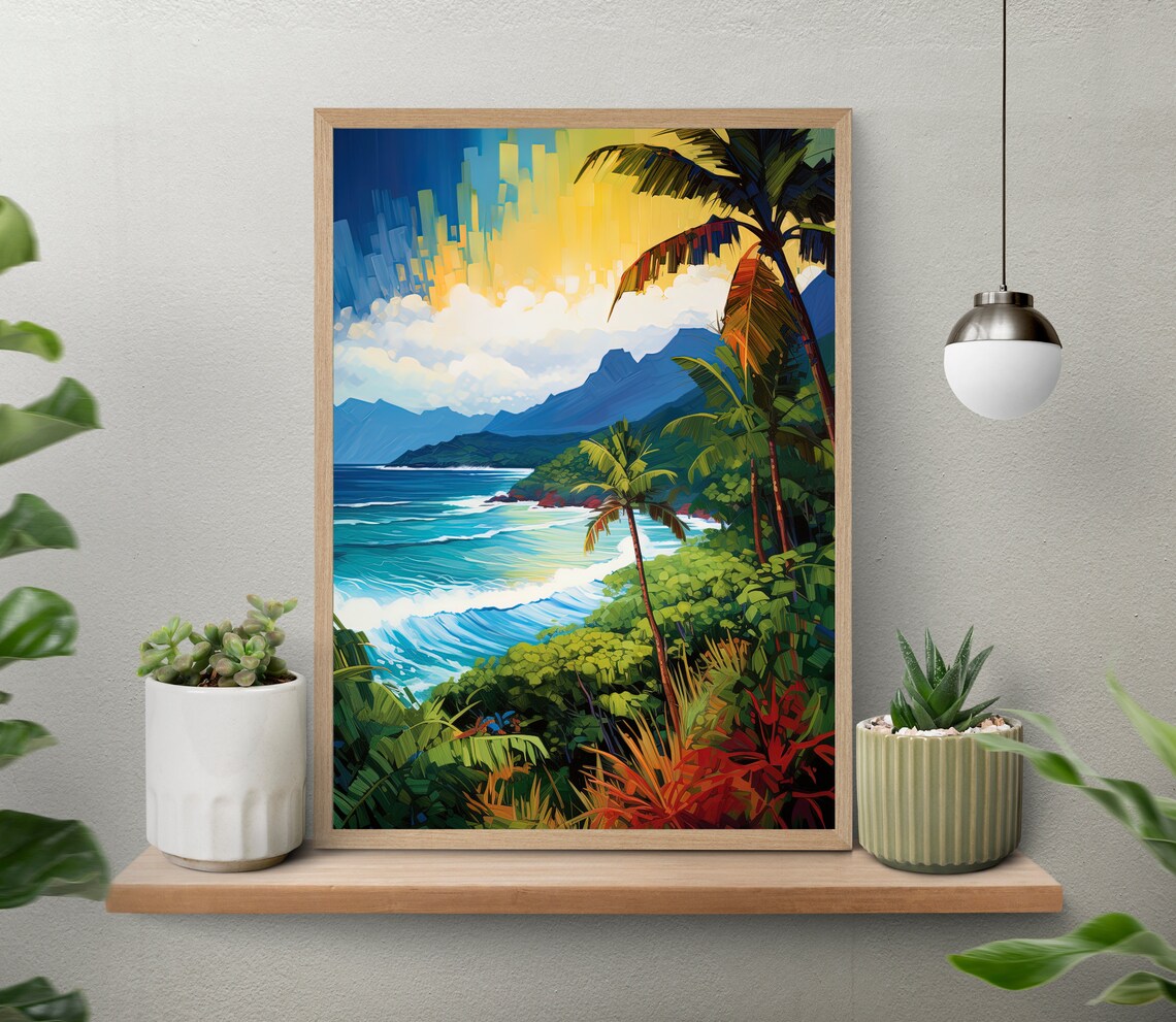 Kauai Hawaii Tropical Coast Palm Trees Mountains Ocean Travel Poster - Image 5