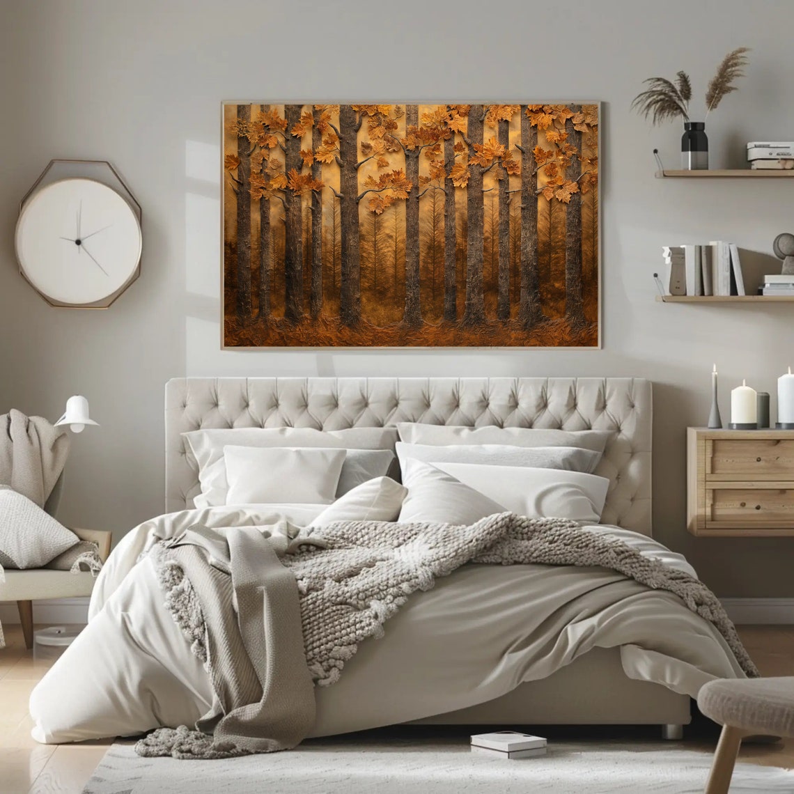 Golden Autumn Maple Forest With Carved Wood Texture Art Poster - Image 5