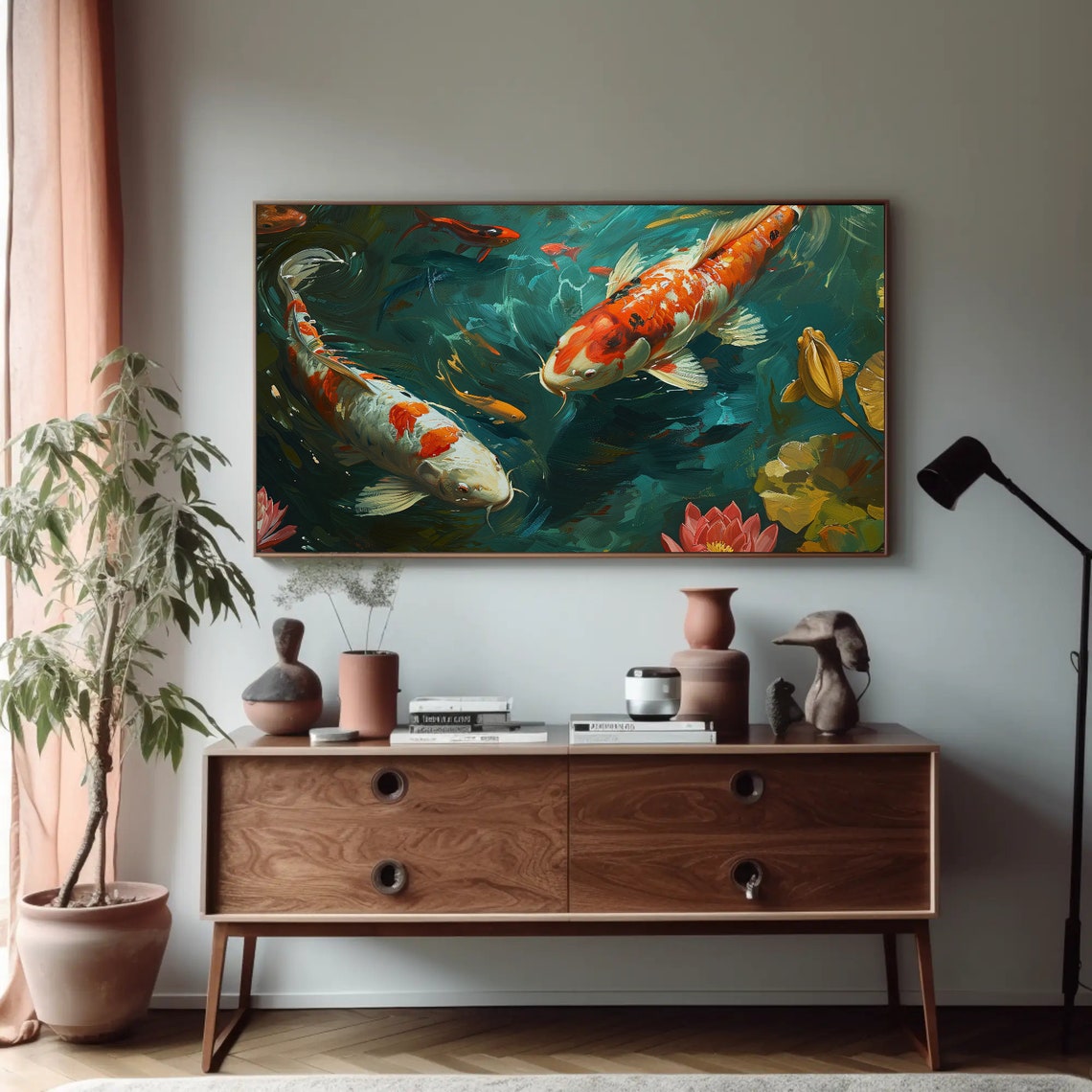 Lake House Decor Koi Fish In A Pond Painting Wall Art Housewarming Decor Koi Fish Wall Art Framed Unframed Ready To Hang - Image 5