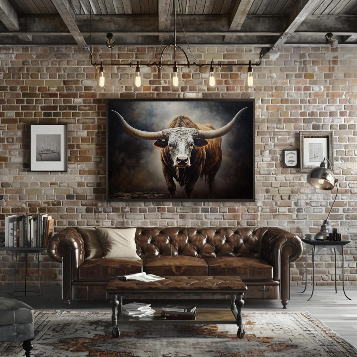 Texas Longhorn Cow Large Painting Farmhouse Living Room Art Longhorn Painting Wall Art Framed Print Stretched Ready To Hang - Image 5