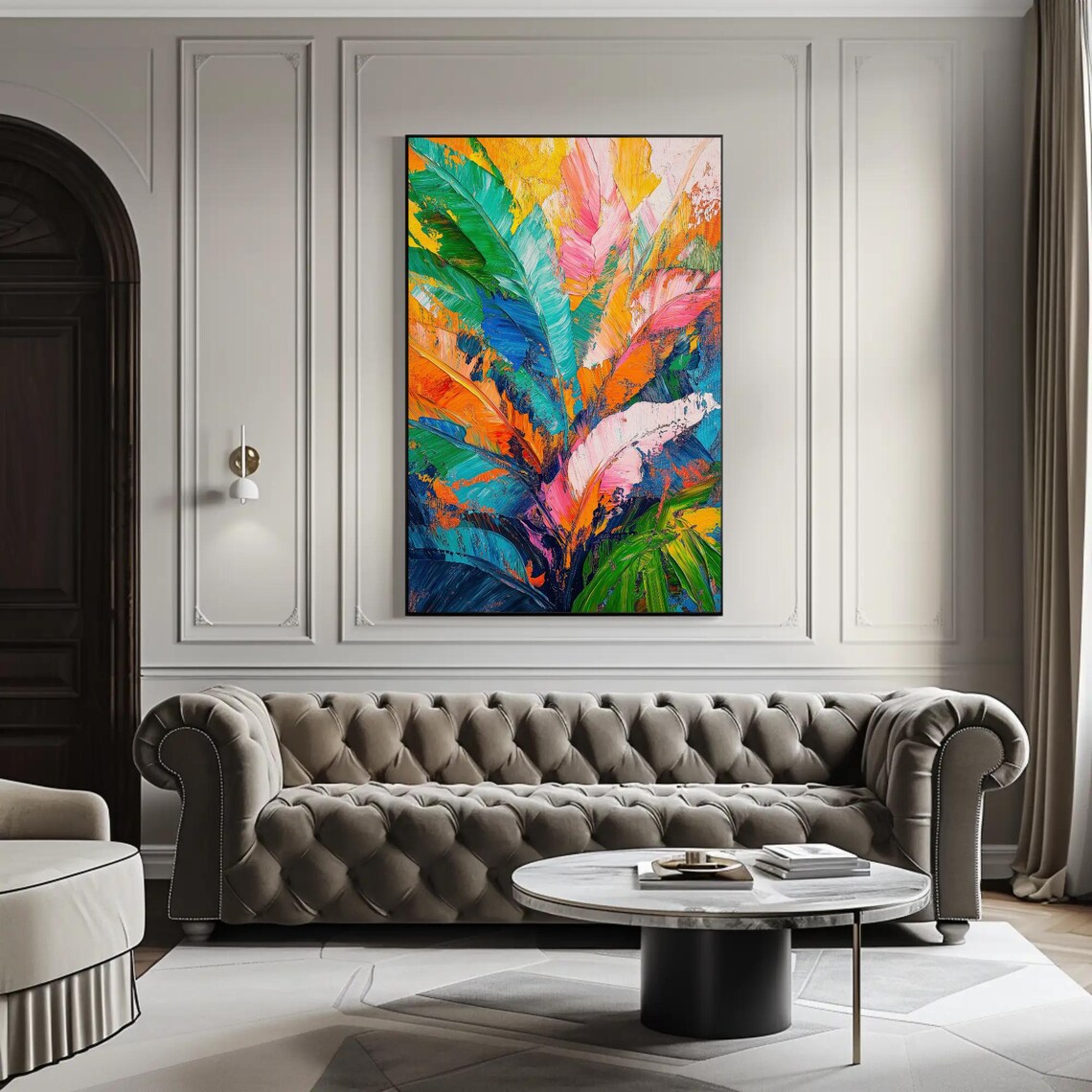 Vibrant Tropical Banana Leaves Thick Palette Knife Painting Poster - Image 3