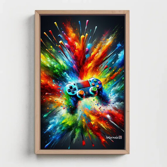 Paint Splash Game Controller Colorful Gamer Room Decor Poster