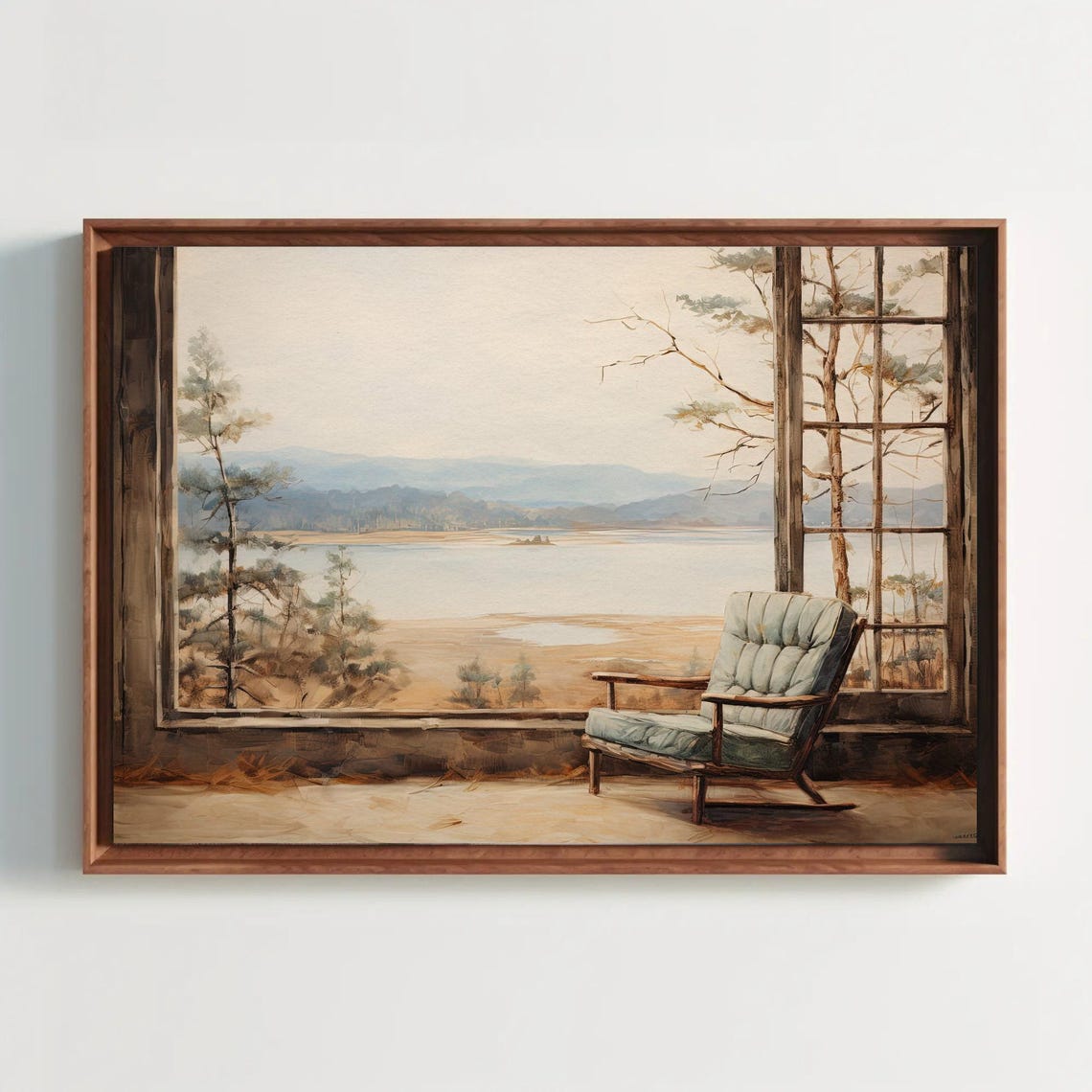 Window View Beautiful Lake And Mountain Landscape Painting Nature Wall Decor Cabin Wall Art Rustic Art Ready To Hang