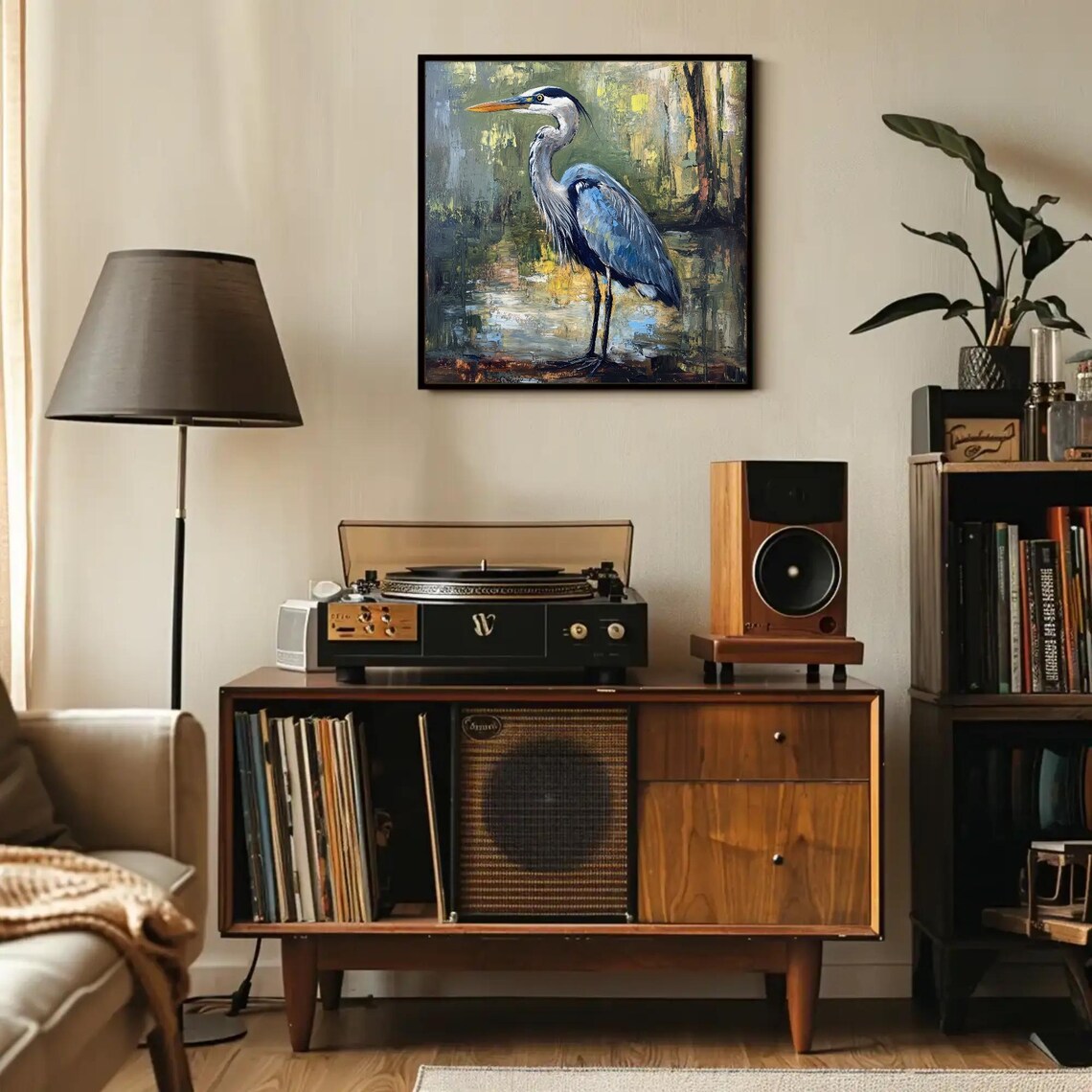 Blue Heron Oil Painting, Wildlife Wall Art Print - Image 3