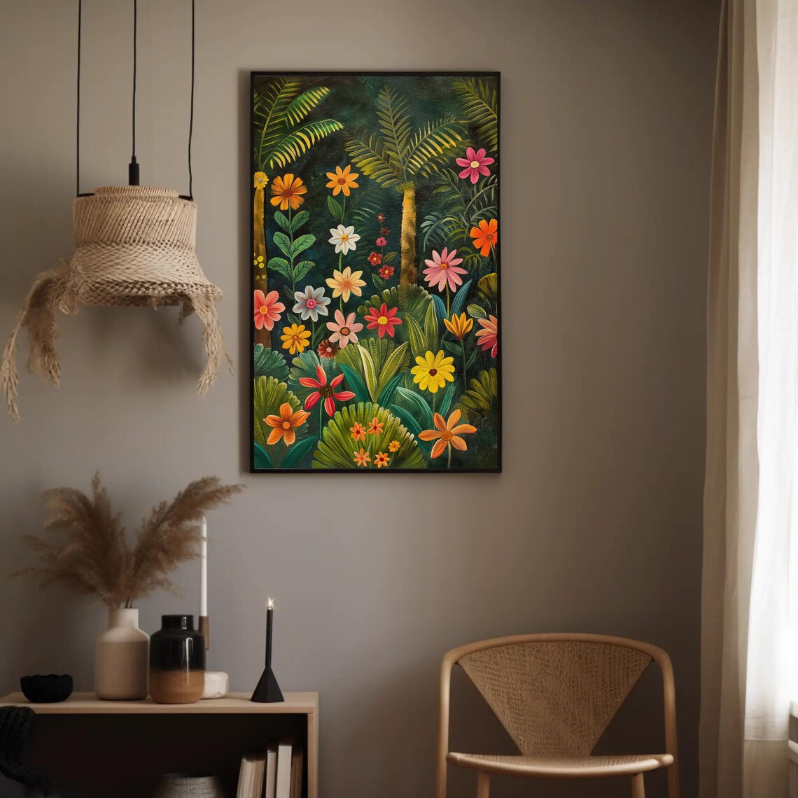 Tropical Jungle With Vibrant Flowers Colorful Naive Botanical Poster - Image 4