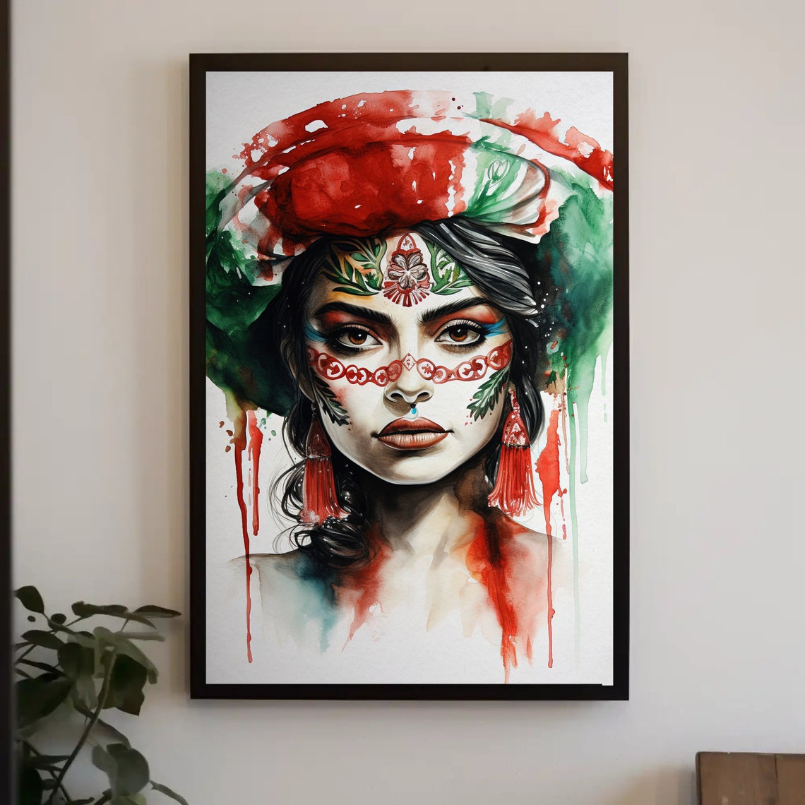 Mexican Girl In Mexican Flag Color Portrait Print Mexican Watercolor Painting Mexican Girl Art Print Mexican Art Mexico Travel