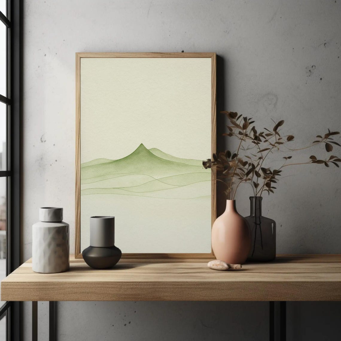 Minimalist Green Mountain Ridges Soft Calm Watercolor Poster - Image 4