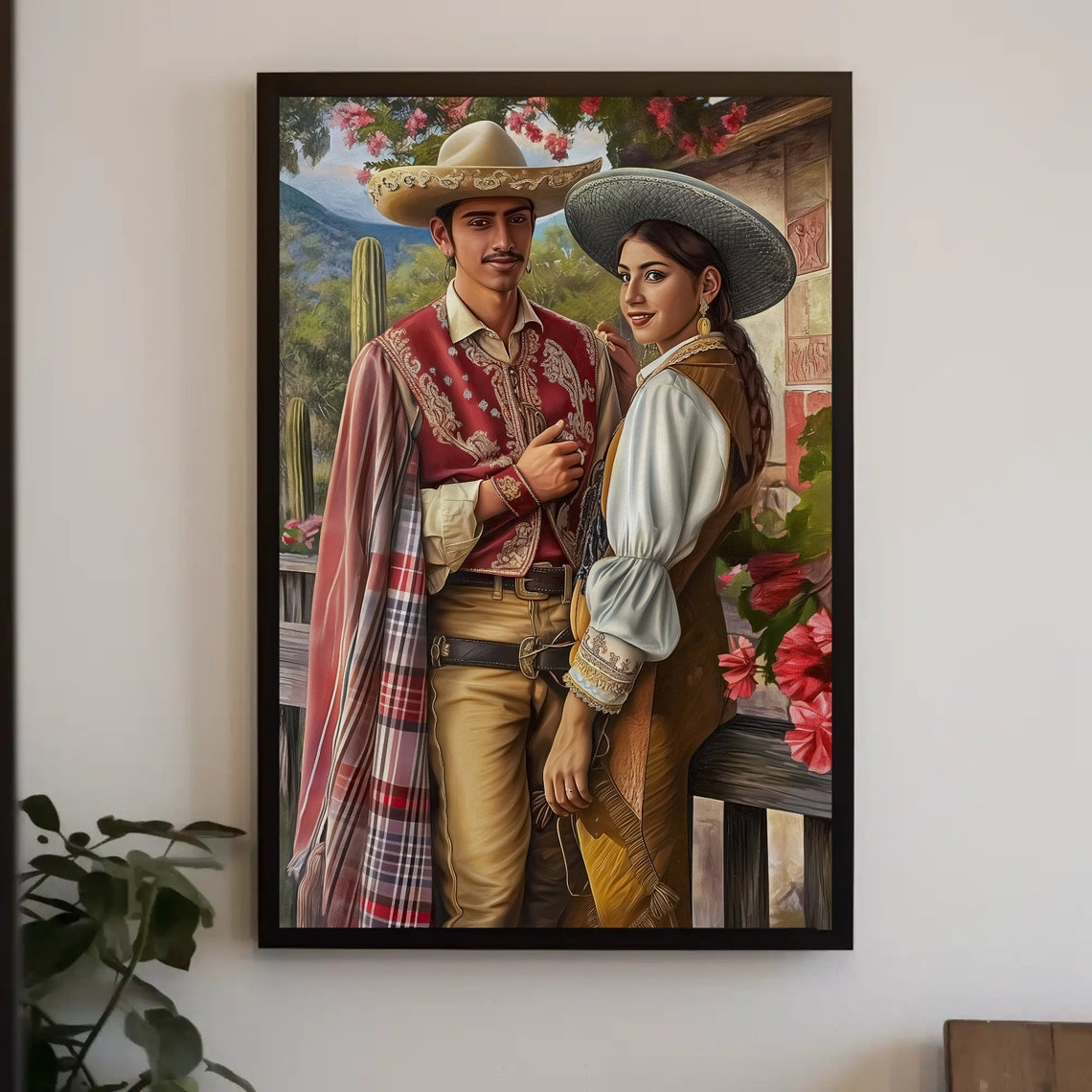 Mexican Charro Couple Traditional Sombrero Attire Romance Poster