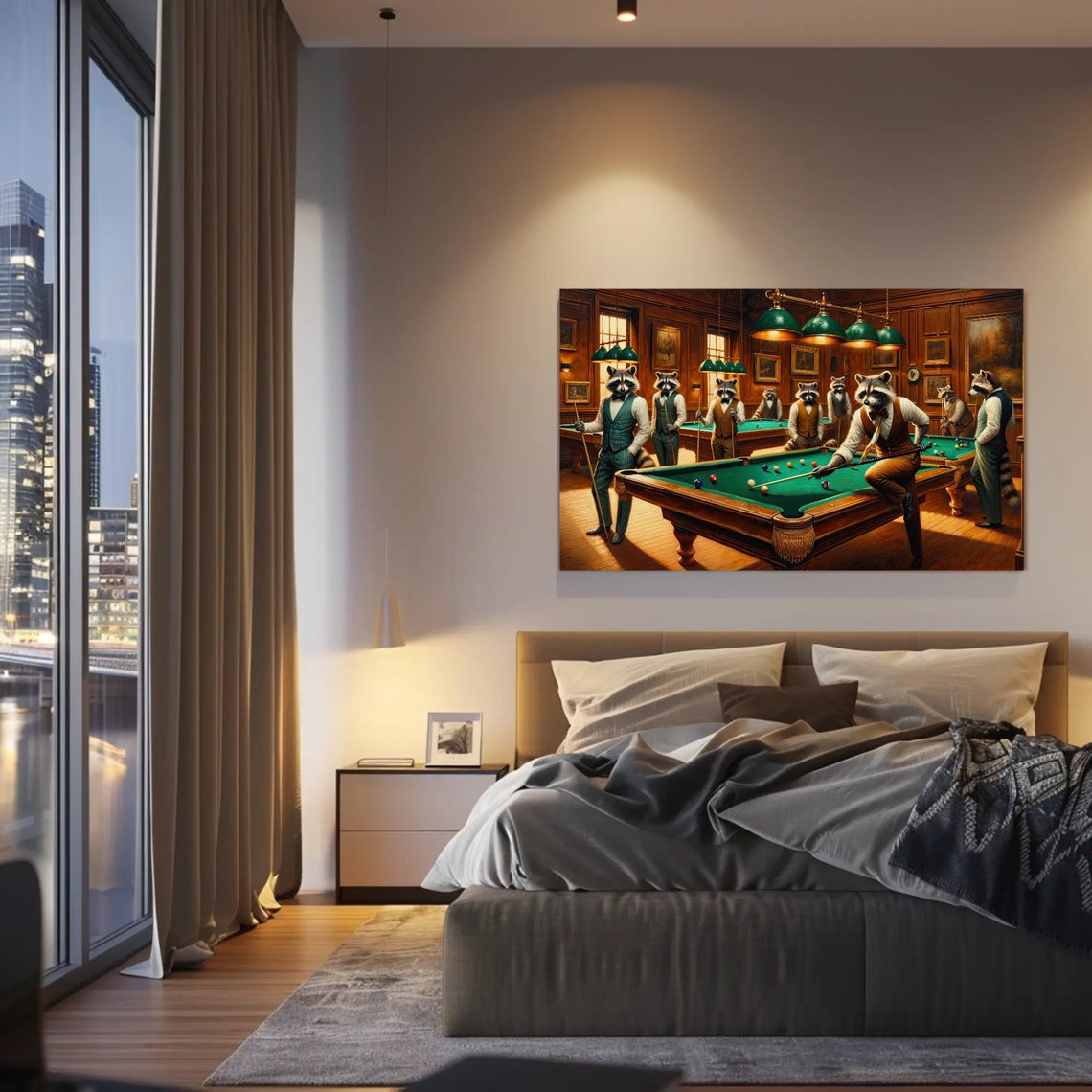 Raccoons Playing Pool Whimsical Billiard Hall Animal Art Poster - Image 3