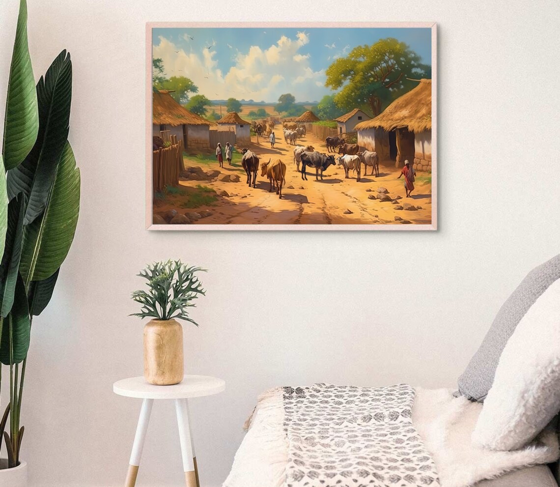 Indian Rural Scene Art Print, Village Scene - Image 3
