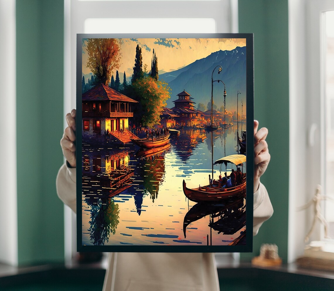 Dal Lake Indian Wall Art Print, South Asian Art - Image 5
