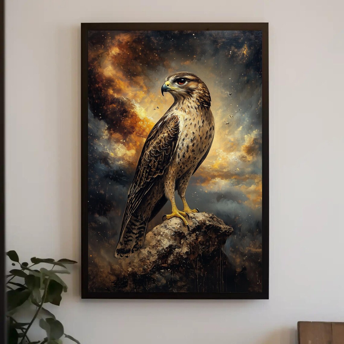 Majestic Falcon Rustic Wildlife Wall Art Print