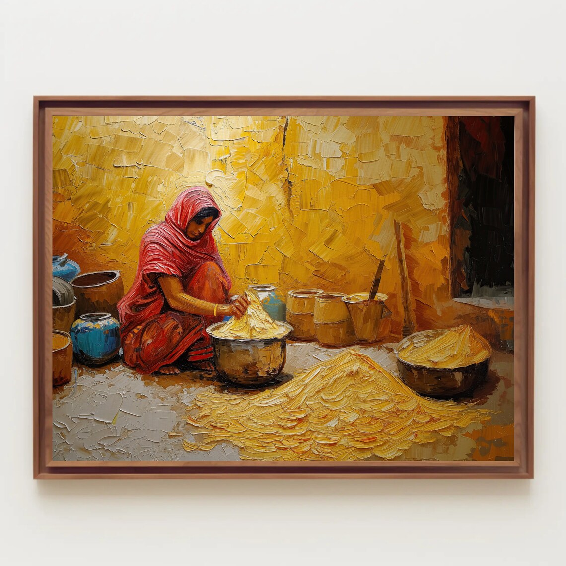 Indian Village Woman Preparing Food Warm Golden Light Poster - Image 5