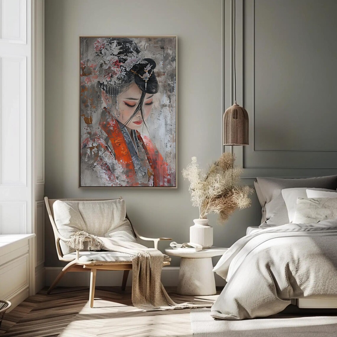 Chinese Woman Portrait With Floral Headdress Red Robe Poster - Image 2