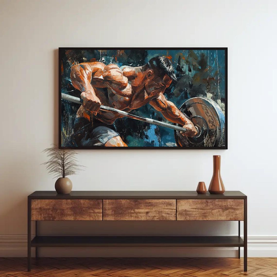 Bodybuilder Deadlift Barbell Powerful Gym Motivation Art Poster - Image 2