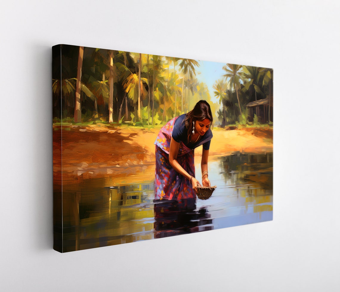 Art Of Beautiful South Indian Woman South Indian Painting South Indian Oil Painting South Indian Home Decor South Indian Wall Art - Image 5