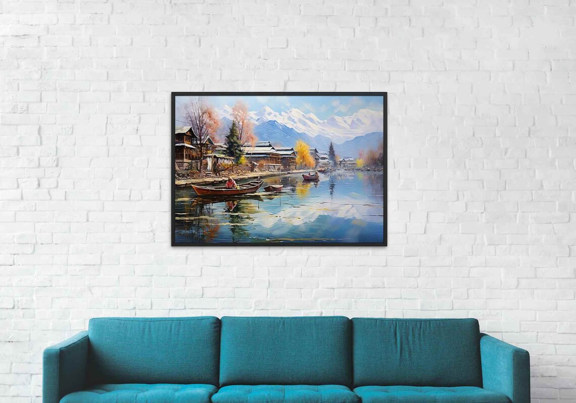 Kashmir Dal Lake Landscape, Oil Painting Art Print - Image 2