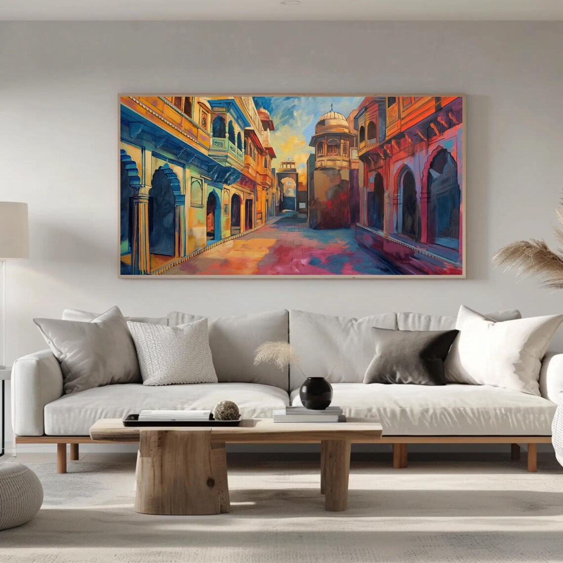 Jaipur Streets Colorful Oil Painting Indian Wall Art Framed Rajasthan Cityscape For Living Room Bedroom Office Ready To Hang - Image 5