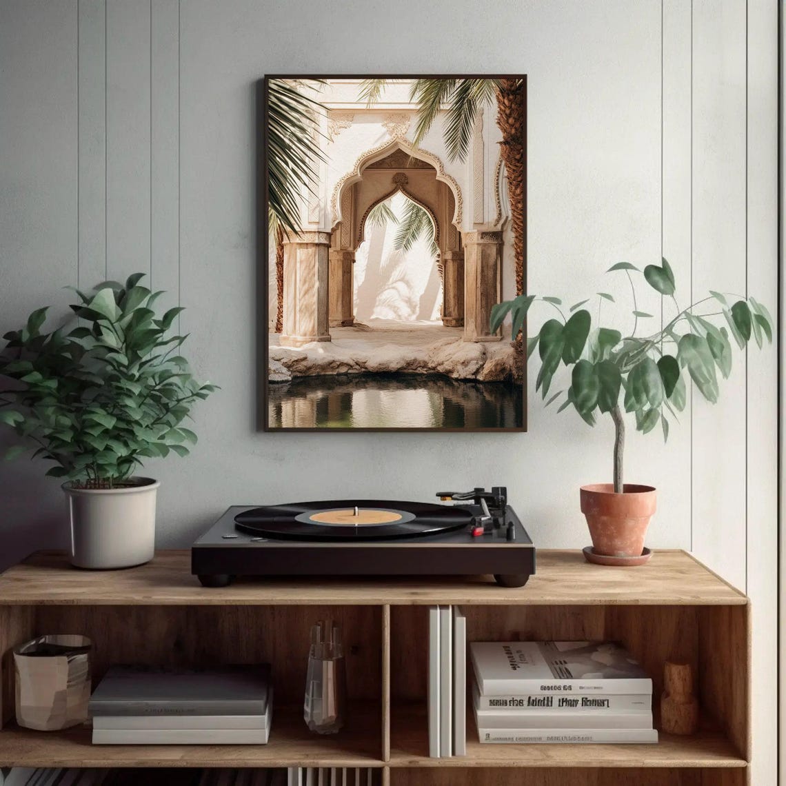 Moorish Stone Archway With Palms and Reflecting Pool Scene Poster - Image 2