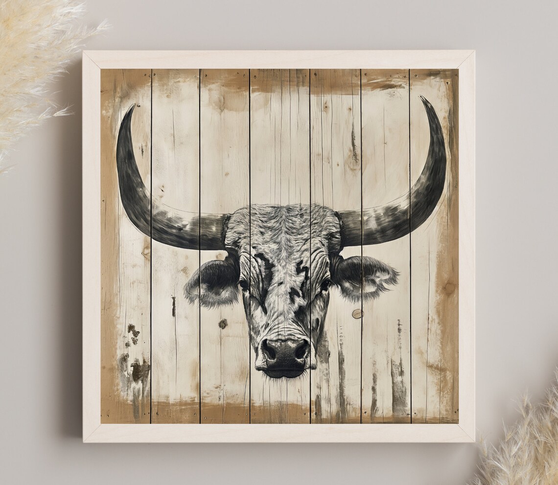 Texas Longhorn Skull On Weathered Wood Western Ranch Wall Poster - Image 3