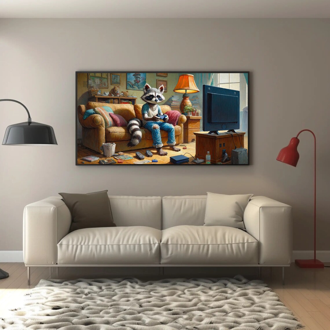 Raccoons Ultimate Gaming Session, Oil-Painting Style Art Print - Image 5