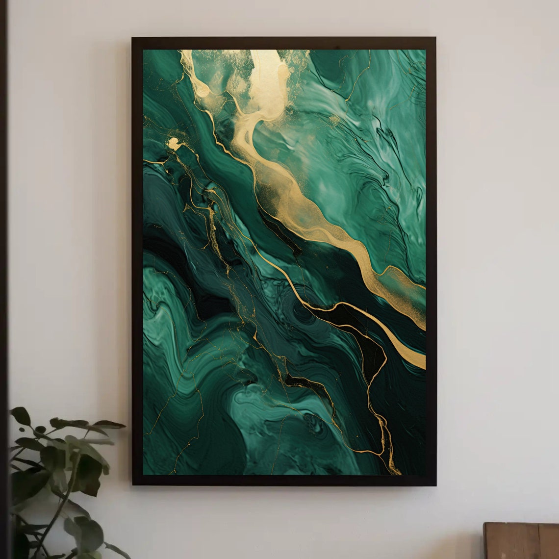 Luxurious Emerald Green Gold Marble Fluid Abstract Art Poster - Image 4