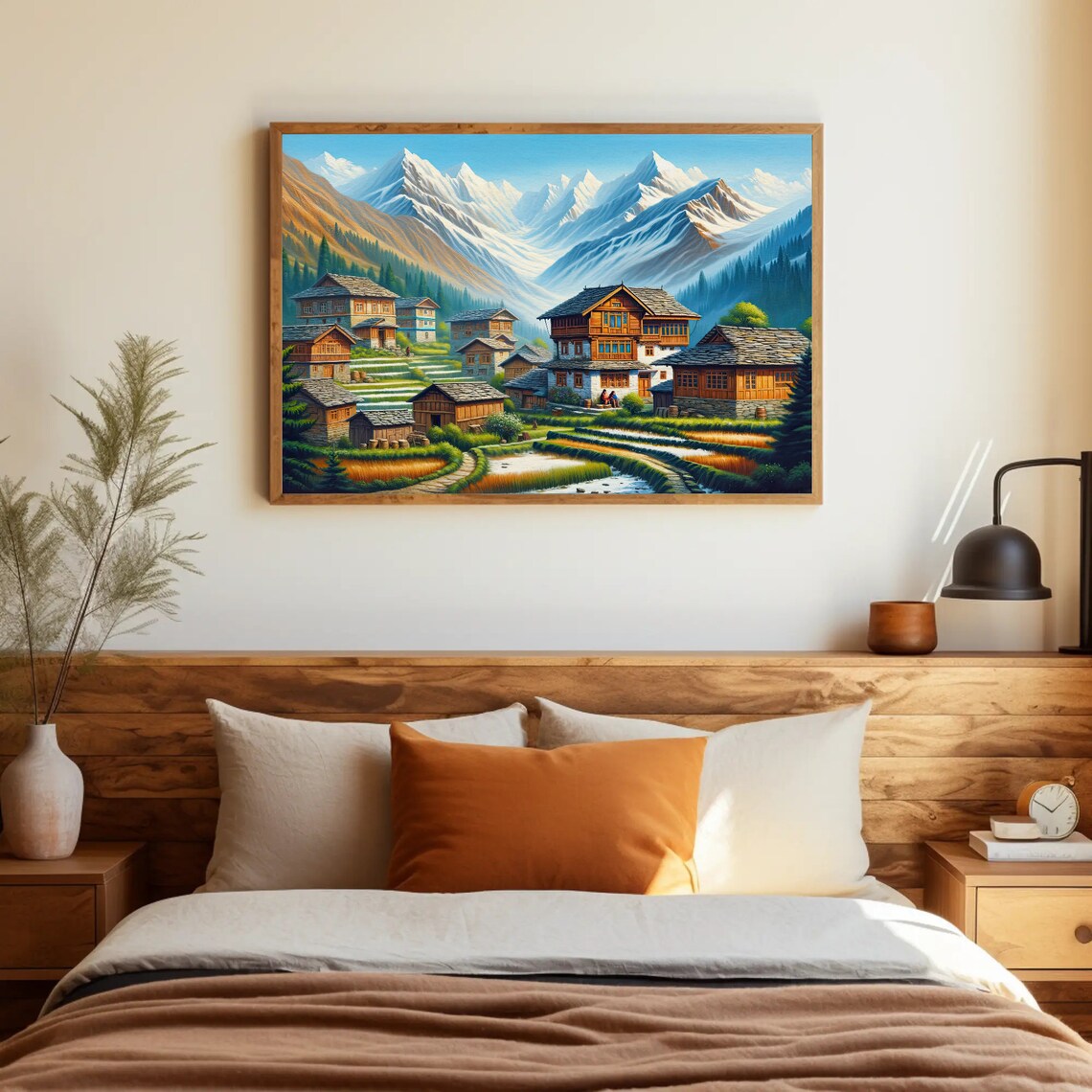 Himalayan Mountain Village Beneath Snow Covered Peaks Poster - Image 2
