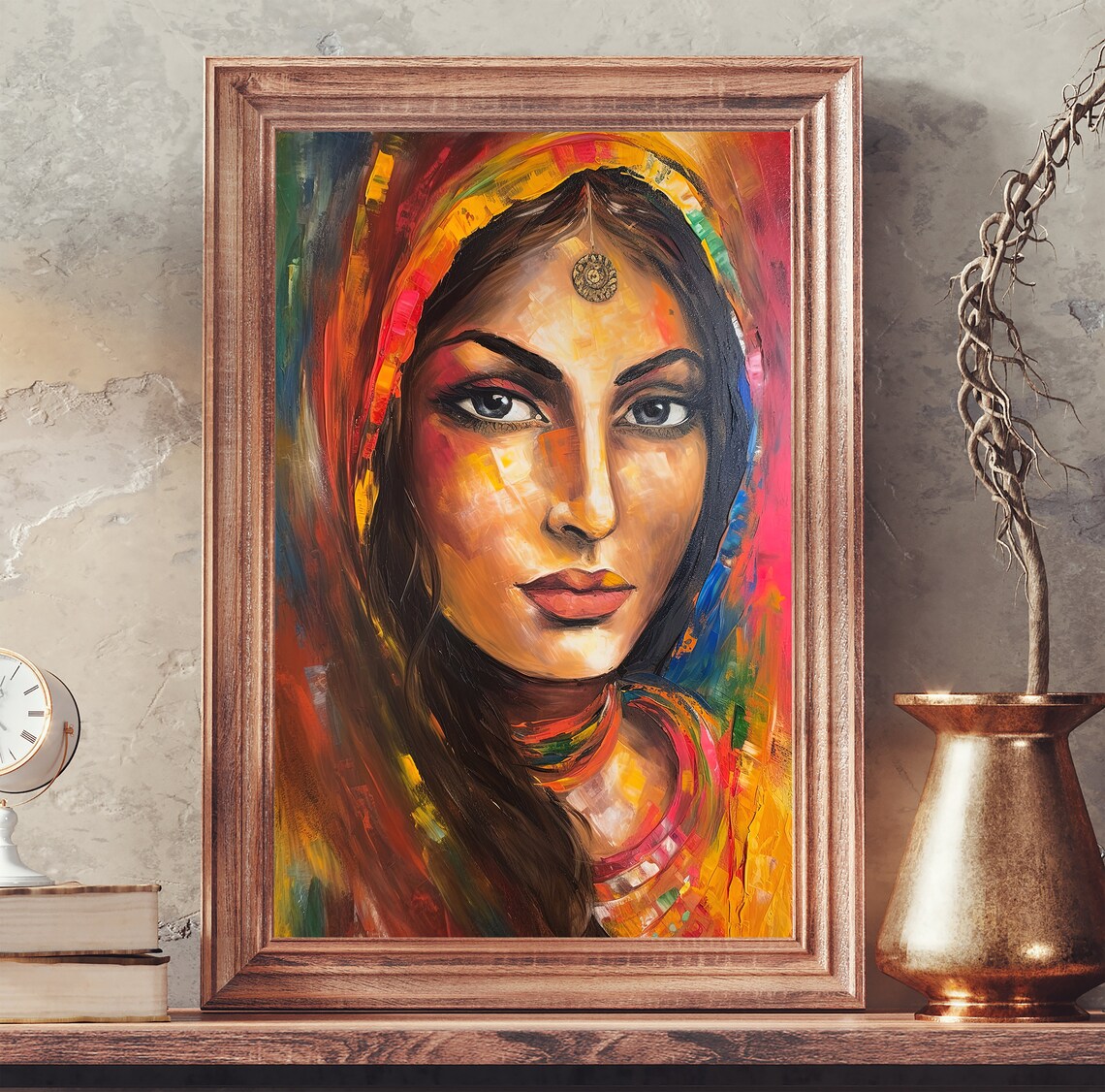 South Asian Woman Bindi Portrait Colorful Oil Painting Poster - Image 3
