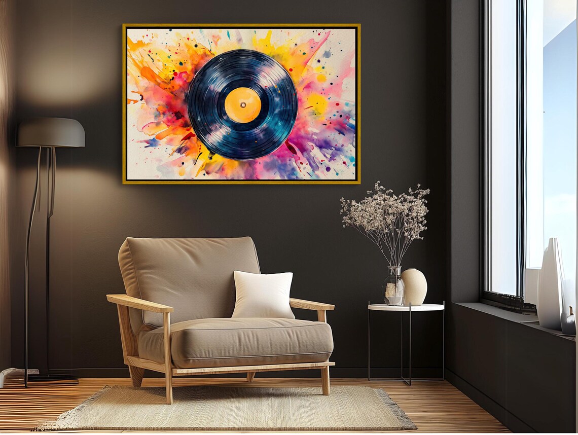 Vinyl Record Watercolor Art Print, Retro Music Decor - Image 3