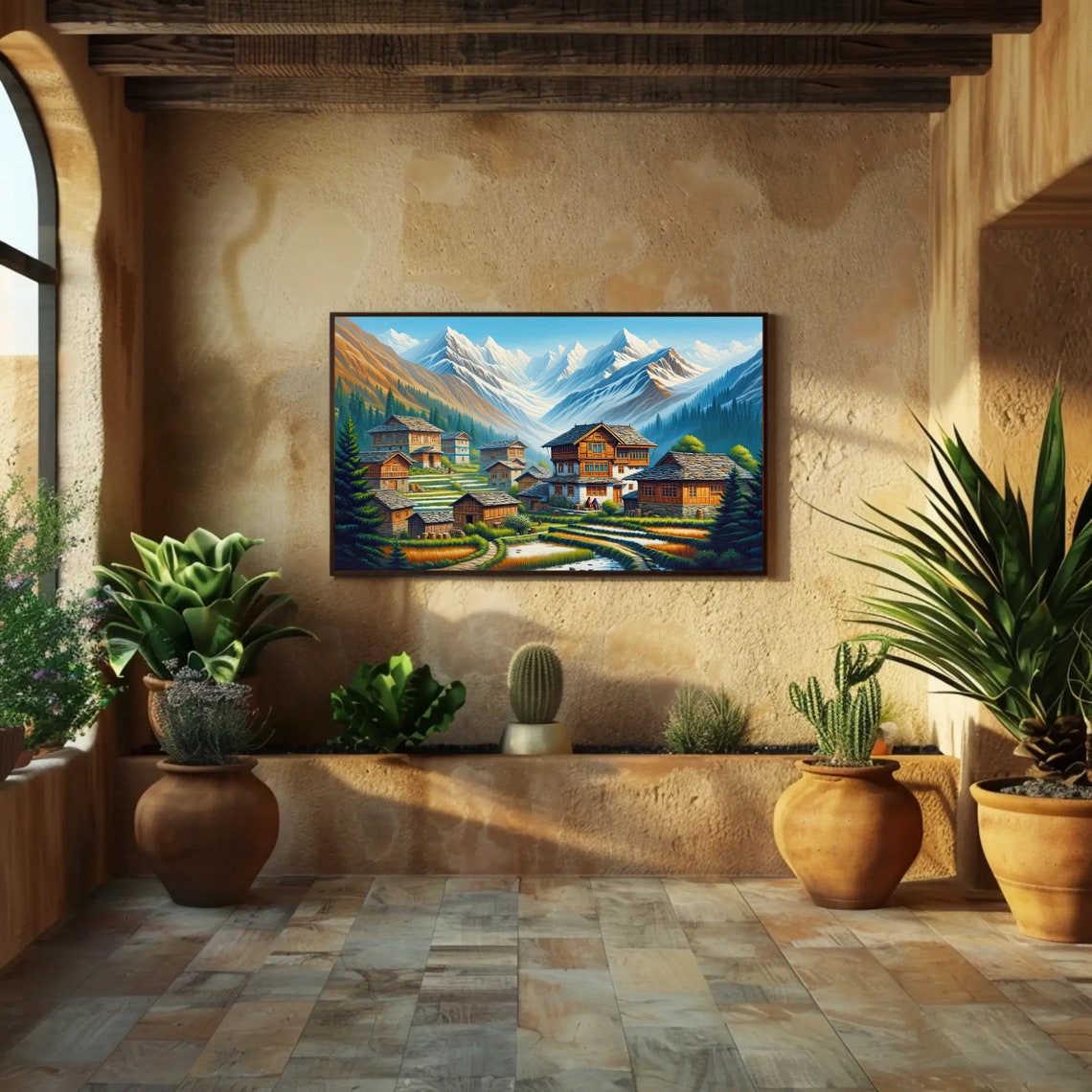 Himalayan Mountain Village Beneath Snow Covered Peaks Poster - Image 5