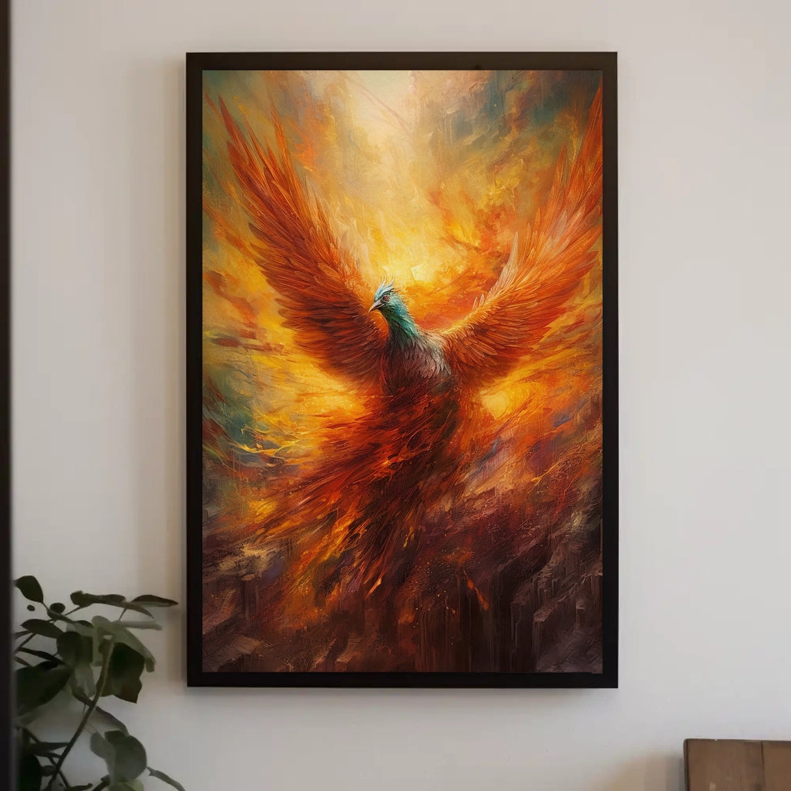 Majestic Phoenix Rising From Flames in a Fantasy Oil Painting Poster