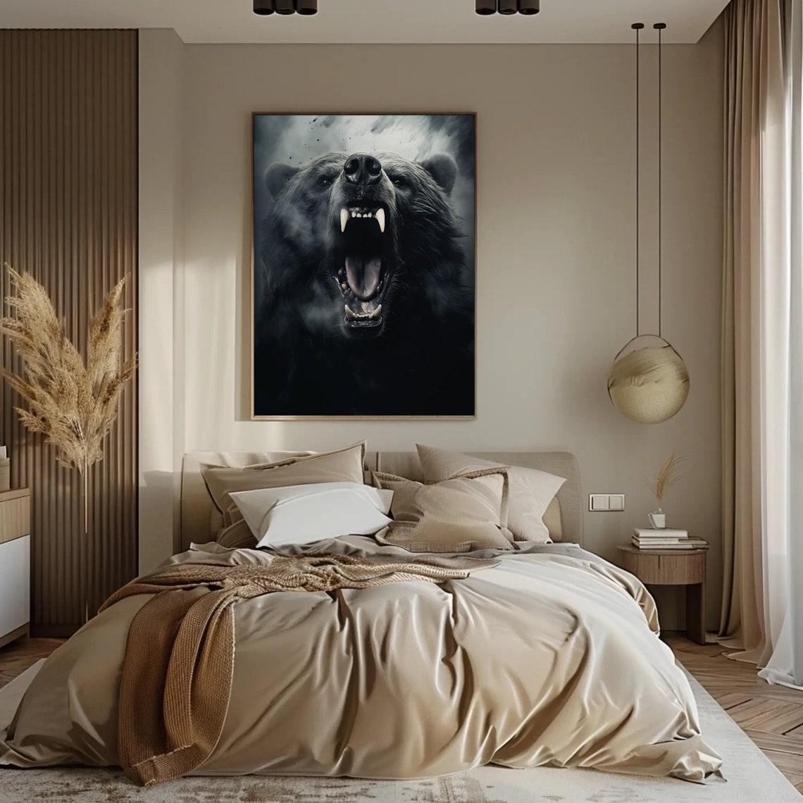 Roaring Black Bear Close-Up Dark Dramatic Wildlife Art Poster - Image 2