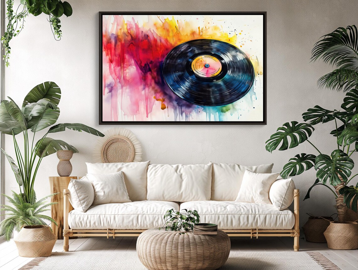 Watercolor Vinyl Record Music Art With Colorful Splash Poster - Image 4