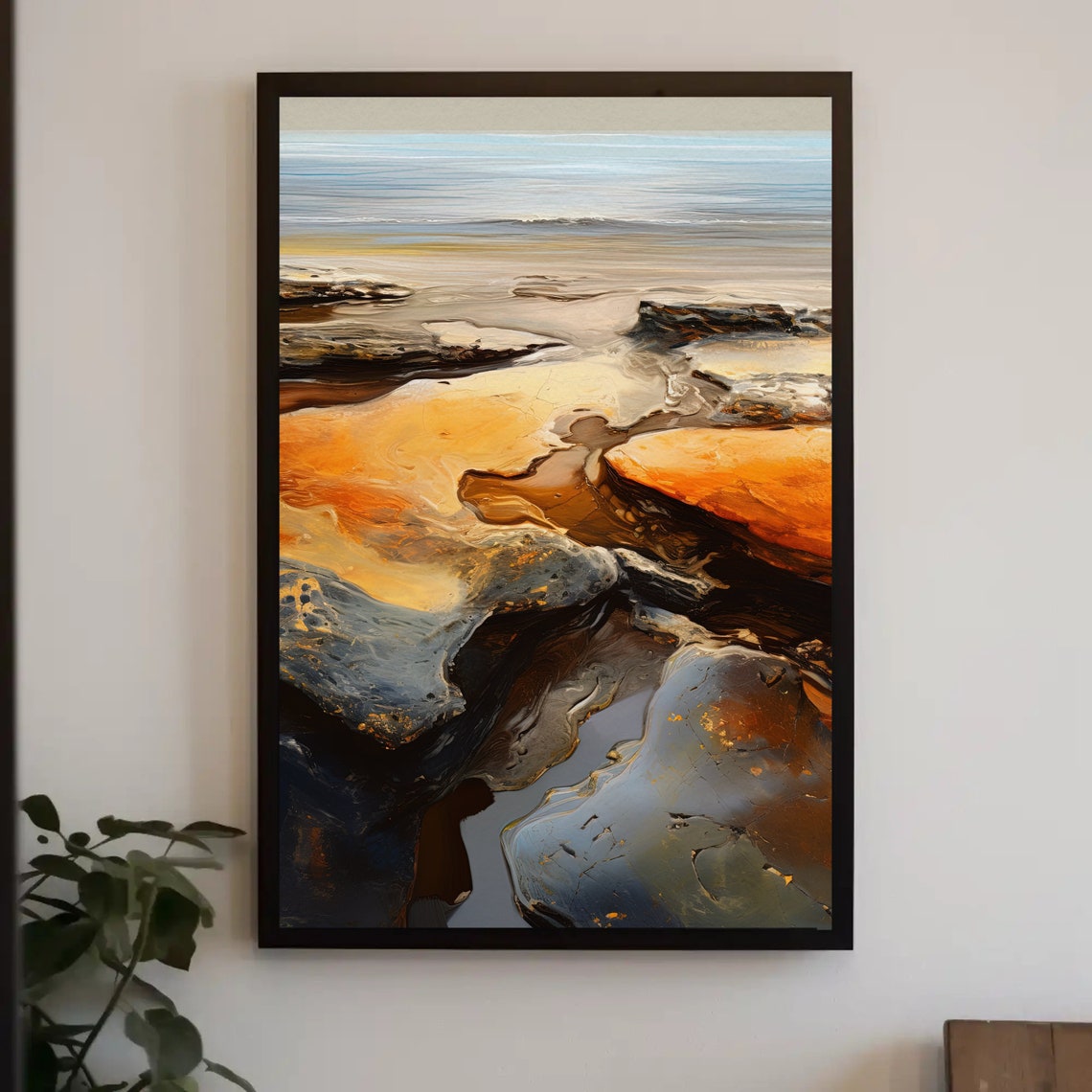 Abstract Beach Rocks Golden Tide Pools Ocean Shoreline Poster