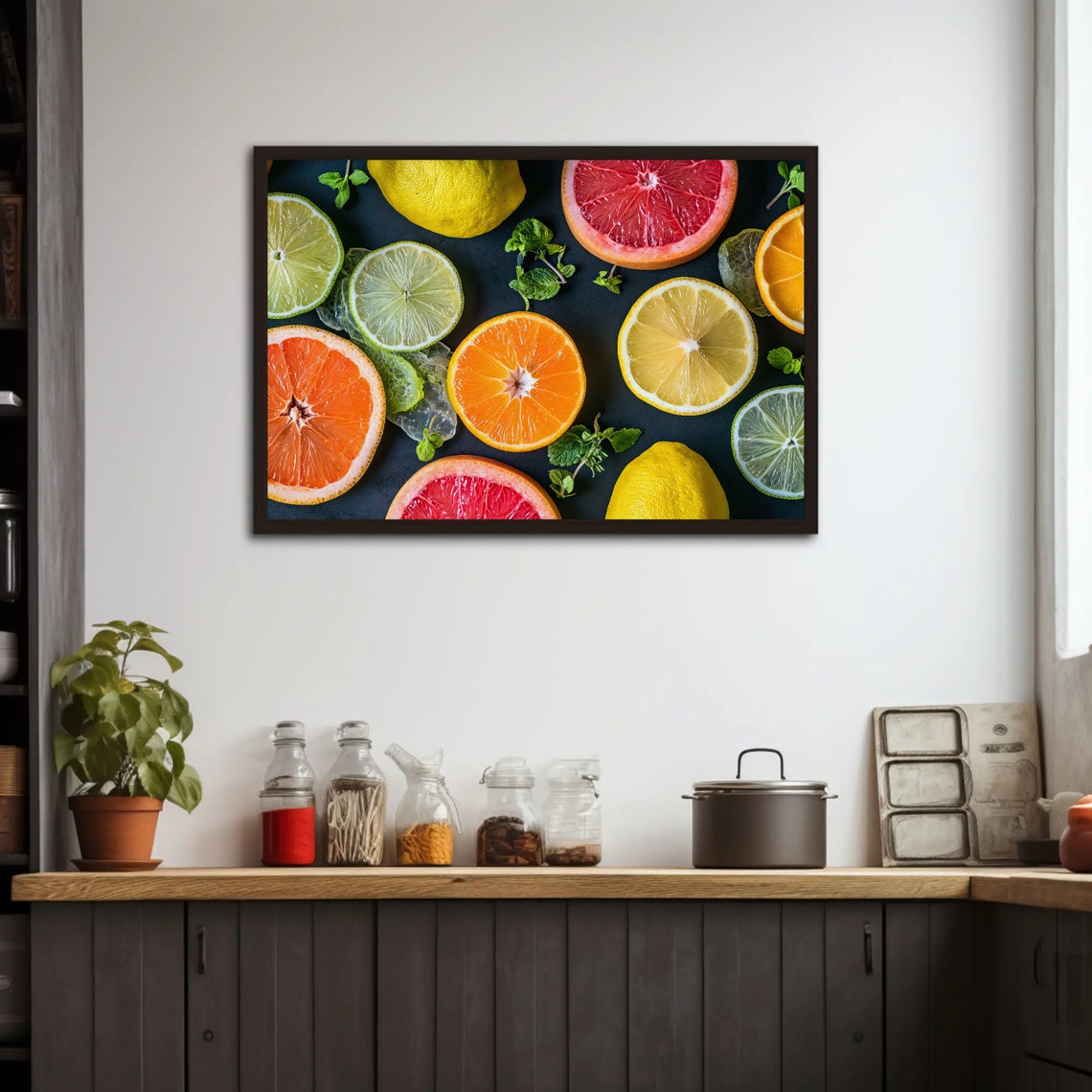 Citrus Fruit Slices Dark Background Mint Ice Cubes Kitchen Poster - Image 2